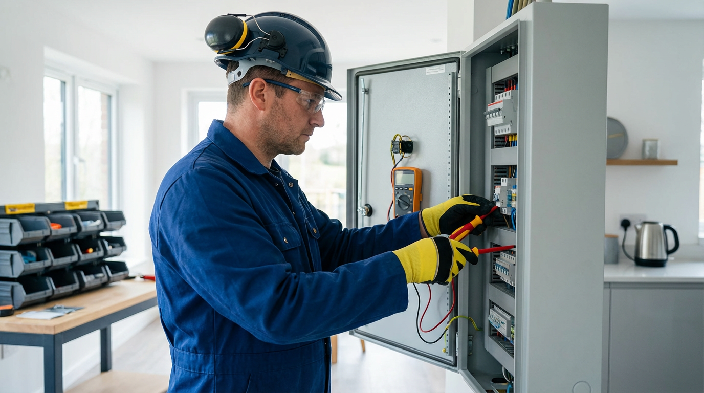 Professional electrician at work in Teesside